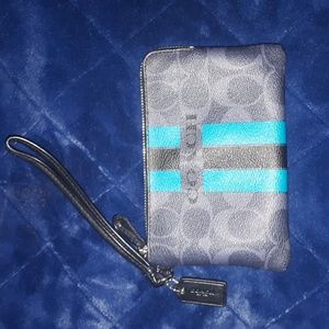 COACH~Varsity Stripe Black Pouch with Wristlet